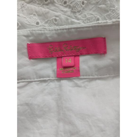 Lilly Pulitzer Sz 14 ALPINNIA White Eyelet Asymmetrical Ruffled Mini Skirt - Picture 4 of 4